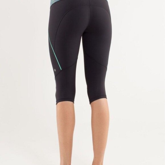 Lululemon Run Excel Cropped Leggings Charcoal Grey and Mint Green Womens Size 8 - Picture 4 of 15